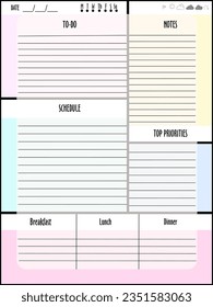 inspiration notepaper design printable .  White pink pages for tags , weekly notes, diet menu breakfast lunch dinner to do list