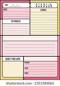 inspiration notepaper design printable .  White pink pages for tags , weekly notes, diet menu breakfast lunch dinner to do list