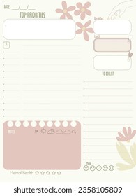 inspiration notepaper design printable .  White pink pages for tags , weekly notes,  to do list minimal style with flower tags 