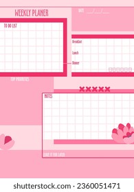 inspiration notepaper design printable .  White pink pages for tags , weekly notes,  to do list minimal style with flower tags 