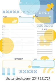  inspiration notepaper design printable .  yellow, indigo blue pages for tags , weekly notes, diet menu breakfast lunch dinner 