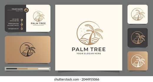 inspiration palm beach and tree logo design concept with business card design template.