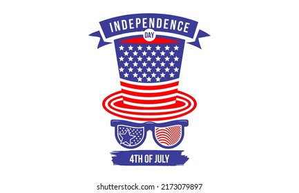 Inspiration and quote design t-shirts with glasses and hats. Contains the words 4th July Independence Day.
Can be printed on t-shirts, mugs or other media.