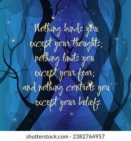 Inspiration Quote On Fantasy Fairy Forest Blue Illustration Abstract Background Vector