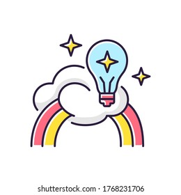 Inspiration RGB color icon. Creative mind. Motivation for curiosity. Imagination of artist. Genius breakthrough. Dreamy vision. Happiness from healthy mental state. Isolated vector illustration
