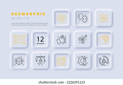 Inspiration set icon. Mood, behavior, like, heart, love, energy, brain boost, idea, career, business, eye, art. Illumination concept. Neomorphism style. Vector line icon for Business and Advertising