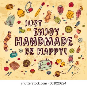 Inspiration sign and handmade objects. Color vector illustration. EPS 8