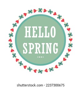 Guión de primavera de inspiración Hola Primavera en texto suave floral Vector Imprimir logo con plantilla de texto Elemento de diseño Impresión decorativa Cuta.