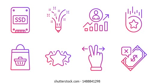 Inspiration, Ssd and Star line icons set. Online buying, Touchscreen gesture and Career ladder signs. Loyalty star, Rejected payment symbols. Creativity pencil, Solid-state drive. Vector