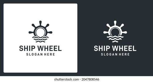 Inspiration of the steering wheel of ships and boats with the shape of ocean waves. Premium Vector