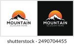 inspiration Sunset over mountain peak silhouette vector logo