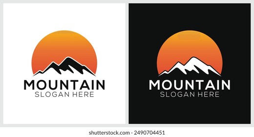 inspiration Sunset over mountain peak silhouette vector logo