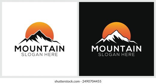 inspiration Sunset over mountain peak silhouette vector logo