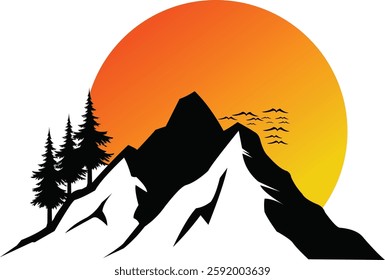 inspiration Sunset over mountain peak silhouette vector logo