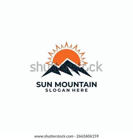 inspiration Sunset over mountain peak silhouette vector logo