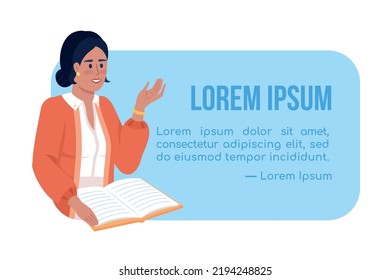 Inspiration for teachers quote textbox with flat character. Speech bubble with editable cartoon illustration. Creative quotation isolated on white background. Bebas Neue, Quicksand fonts used