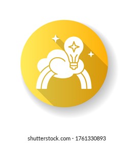 Inspiration yellow flat design long shadow glyph icon. Creative mind. Motivation for curiosity. Imagination of artist. Genius breakthrough. Dreamy vision. Silhouette RGB color illustration