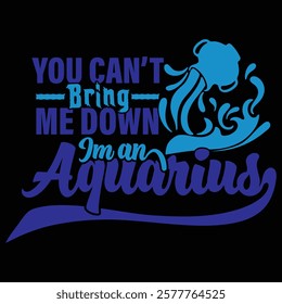 Inspirational Aquarius Zodiac Design - Typography with Jellyfish and Waves