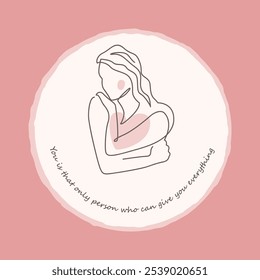 Inspirational bento cake with a woman hugging herself and text You is that only person who can give you everything. Top view isolated vector illustration. Happy birthday or other party cake design.