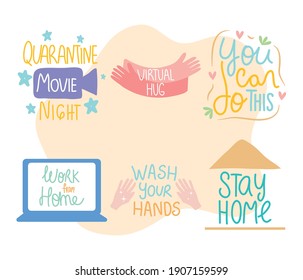 inspirational and covid letterings designs icon set over white background, colorful design, vector illustration