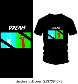 Inspirational Dream Typografy T-Shirt Design - "Dream It" Bold Black and White Text Graphic mit einzigartigem Schriftstil für Motivationsmode und positive Mindset Bekleidung