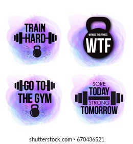 Inspirational fitness quotes to motivate. Effective body exercise motto to stay motivated with weight loss plan or workout routine. Vector illustration on white background