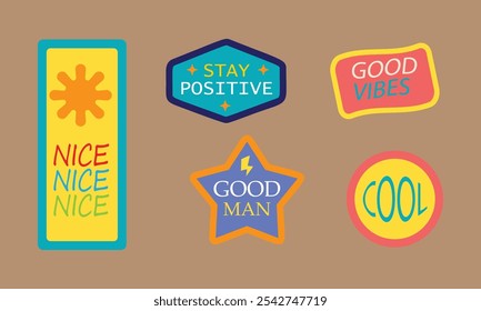 Buenas vibraciones inspiradoras y bonitas pegatinas de Vector de día Colección en formato EPS para diseño y decoración de mensajes positivos