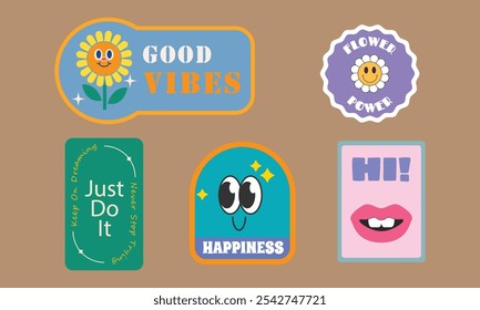 Buenas vibraciones inspiradoras y bonitas pegatinas de Vector de día Colección en formato EPS para diseño y decoración de mensajes positivos