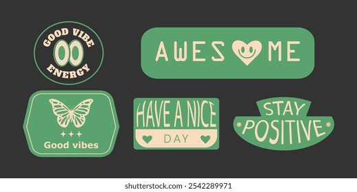  Inspirational Good Vibes and Positive Energy Badge Vector Set for Motivation and Uplifting Designs EPS Illustration for Optimistic Branding