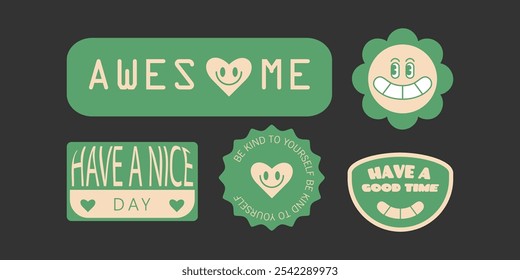  Inspirational Good Vibes and Positive Energy Badge Vector Set for Motivation and Uplifting Designs EPS Illustration for Optimistic Branding