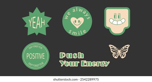  Inspirational Good Vibes and Positive Energy Badge Vector Set for Motivation and Uplifting Designs EPS Illustration for Optimistic Branding