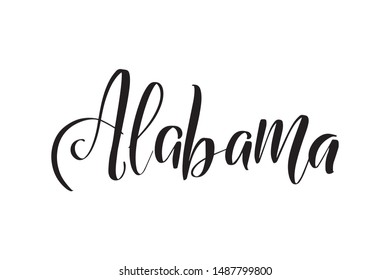 Inspirational handwritten brush lettering Alabama. Vector calligraphy illustration isolated on white background. Typography for banners, badges, postcard, t-shirt, prints, posters.