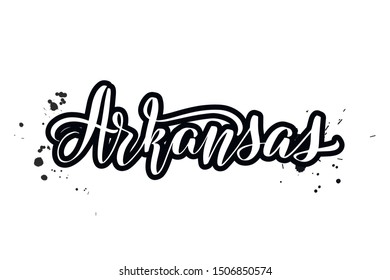 Inspirational handwritten brush lettering Arkansas. Vector calligraphy illustration isolated on white background. Typography for banners, badges, postcard, t-shirt, prints, posters.