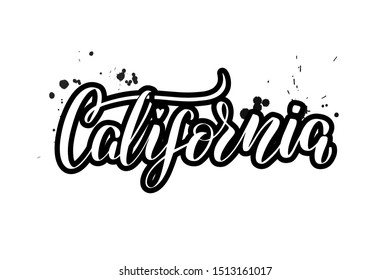 Inspirational handwritten brush lettering California. Vector calligraphy illustration isolated on white background. Typography for banners, badges, postcard, t-shirt, prints, posters.