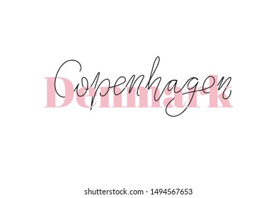 Inspirational handwritten brush lettering Denmark Copenhagen. Vector calligraphy illustration isolated on white background. Typography for banners, badges, postcard, t-shirt, prints, posters.