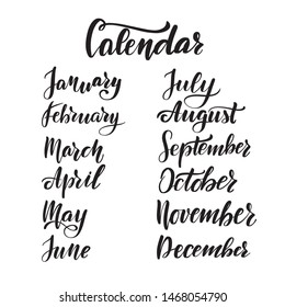 Inspirational handwritten brush lettering English months. Vector calligraphy illustration isolated on white background. Typography for banners, badges, postcard, t-shirt, prints, posters.
