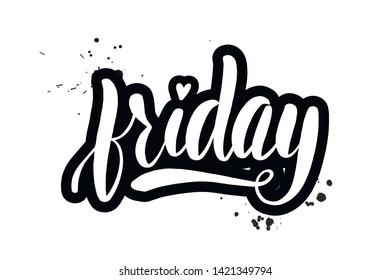 Inspirational handwritten brush lettering friday. Vector calligraphy illustration isolated on white background. Typography for banners, badges, postcard, t-shirt, prints, posters.