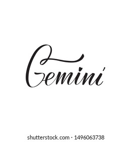 Inspirational handwritten brush lettering Gemini. Vector calligraphy illustration isolated on white background. Typography for banners, badges, postcard, t-shirt, prints, posters.