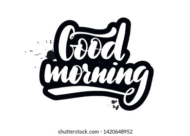 Inspirational handwritten brush lettering good morning. Vector calligraphy illustration isolated on white background. Typography for banners, badges, postcard, t-shirt, prints, posters.