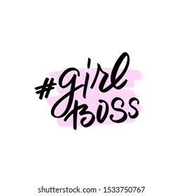 Inspirational handwritten brush lettering hashtag girl boss. Vector calligraphy illustration isolated on white background. Typography for banners, badges, postcard, t-shirt, prints, posters.