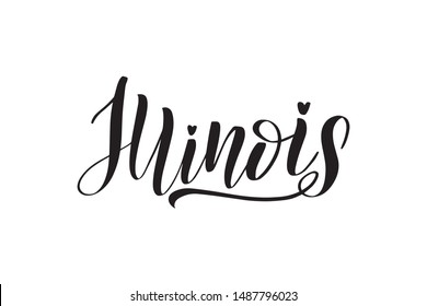 Inspirational handwritten brush lettering Illinois. Vector calligraphy illustration isolated on white background. Typography for banners, badges, postcard, t-shirt, prints, posters.