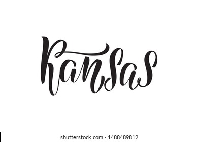 Inspirational handwritten brush lettering Kansas. Vector calligraphy illustration isolated on white background.  