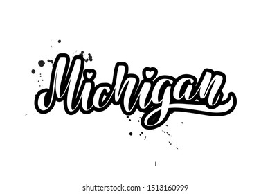 Inspirational handwritten brush lettering Michigan. Vector calligraphy illustration isolated on white background. Typography for banners, badges, postcard, t-shirt, prints, posters.