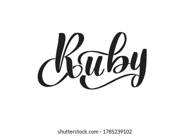 Inspirational handwritten brush lettering, Ruby gemstones. Vector calligraphy stock illustration isolated on white background. Typography for banners, badges, postcard, t-shirt, prints.