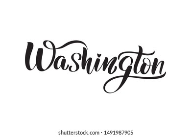 Inspirational handwritten brush lettering Washington. Vector calligraphy illustration isolated on white background. Typography for banners, badges, postcard, t-shirt, prints, posters.