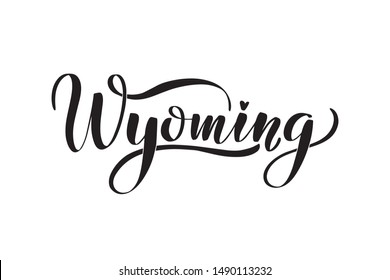 Inspirational handwritten brush lettering Wyoming. Vector calligraphy illustration isolated on white background. Typography for banners, badges, postcard, t-shirt, prints, posters.