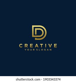 Inspirador diseño de logotipo de letra d monograma con moderno concepto color oro Vector Premium. parte 10