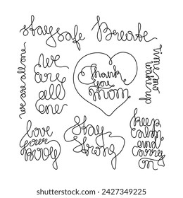 Inspirational lettering continuous line drawing, calligraphy text small tattoo, Mood inscription set, print for clothes, t-shirt, emblem or logo design, handwritten inscription, isolated vector.