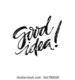 Inspirational lettering Good Idea with halftone effect. Element for graphic design. Isolated on white background.