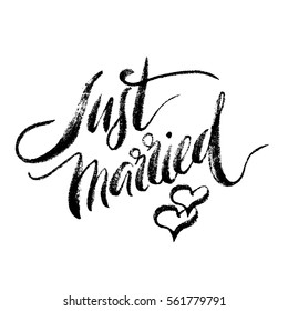 Inspirational lettering Just Married with halftone effect. Element for graphic design. Isolated on white background.